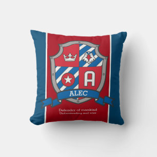 Coussin Alec nom signifiant crête d'oiseau bleu rouge