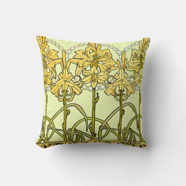 Coussin Alfonse Mucha Art Nouveau Lily motif floral (Recto)
