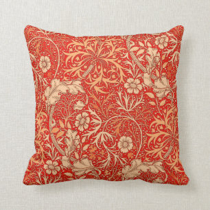 Coussin Algue de Nouveau d'art florale, orange de corail