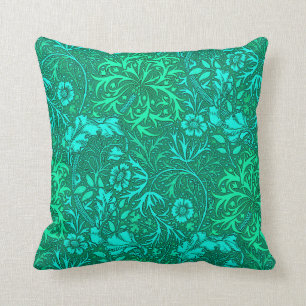 Coussin Algue de Nouveau d'art florale, turquoise et Aqua