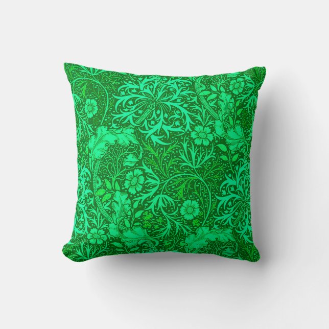 Coussin Algue de Nouveau d'art florale, vert vert (Recto)