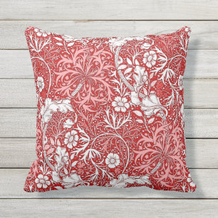 Coussin Algue de William Morris florale, rouge-foncé et