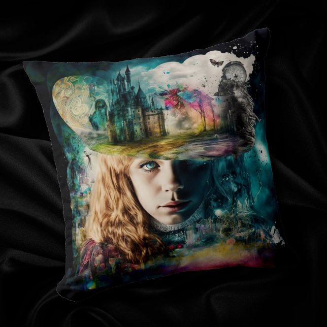 Coussin Alice au pays des merveilles | Horloge et ligne aé (Créateur téléchargé)