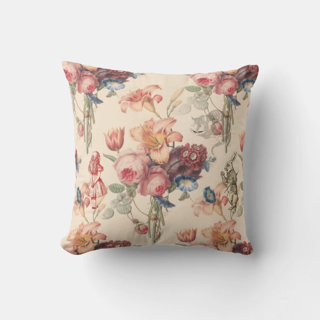 Coussin Alice au pays des merveilles Vintage Jardin Fleurs (Recto)