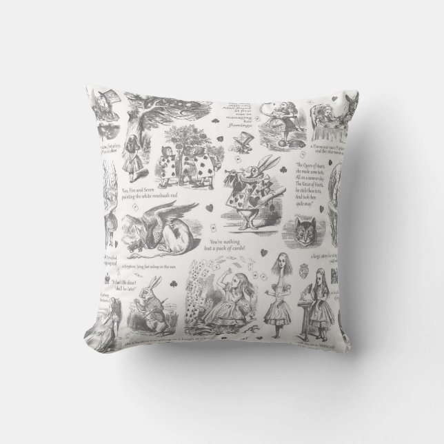 Coussin Alice in Wonderland Grey Toile Citations (Recto)