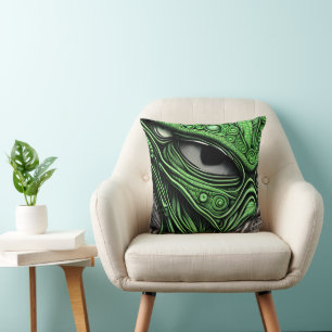 Coussin Alien vert avec fond de lignes dégénératives
