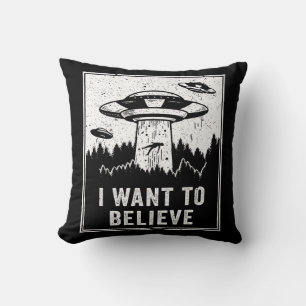 Coussin Alien vintage UFO Hunter Je veux croire Retro P