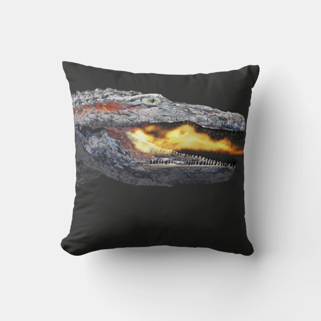 Coussin Alligator cracheur de feu (Recto)