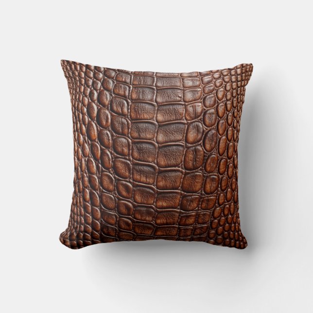 Coussin Alligator Crocodile Peau Faux Cuir Brown (Recto)