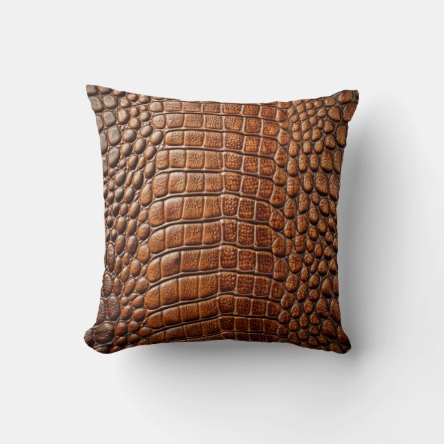 Coussin Alligator Crocodile Peau Faux Cuir Brown brillant (Recto)