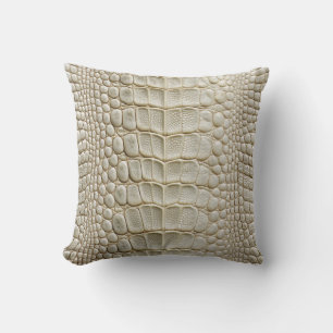 Coussin Alligator Crocodile Peau Faux Ivory Blanc Cuir