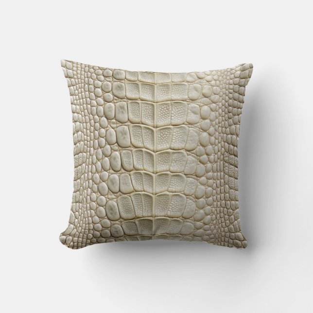 Coussin Alligator Crocodile Peau Faux Ivory Blanc Cuir (Recto)