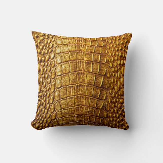 Coussin Alligator Crocodile Peau Faux Vieux Cuir Or (Recto)