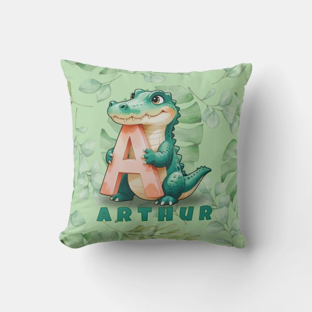 Coussin Alligator Pillow – Jungle Letter A – Custom Name  (Recto)