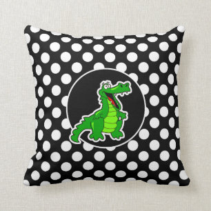 Coussin Alligator sur les Pois noirs et blancs