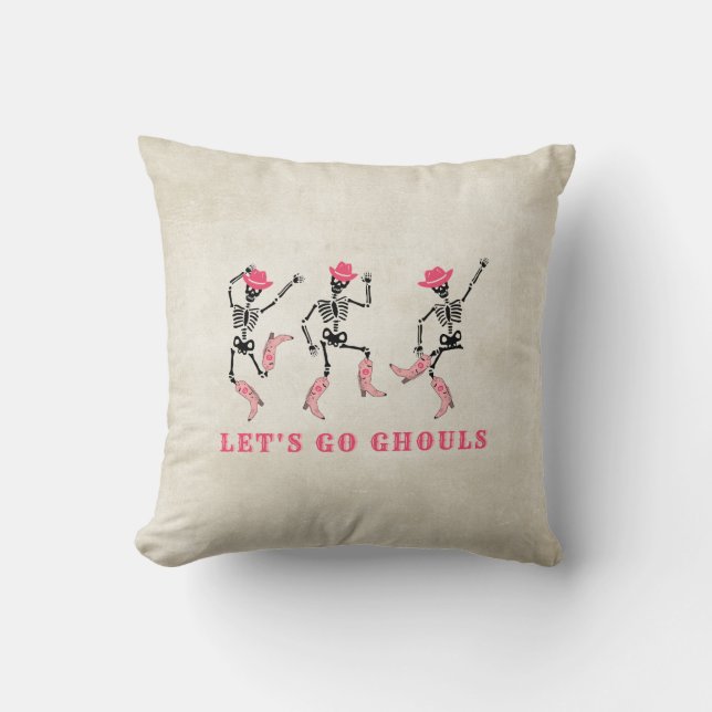 Coussin Allons Gouls Halloween Skeletons Pink Cowgirl (Recto)