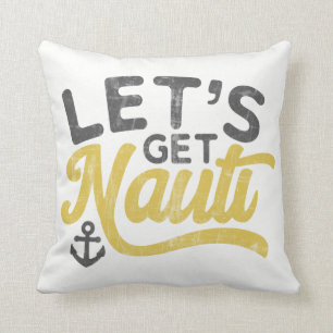 Coussin Allons Nauti Nautical Vintage Type Gris Jaune