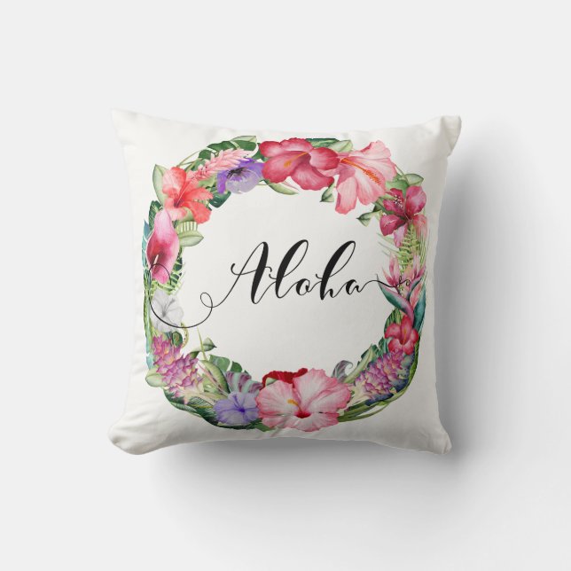 Coussin Aloha d'été de la couronne tropicale fleurie Lei H (Recto)