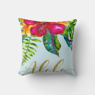 Coussin Aloha Électrique Pop Lumineuse Tropicale Florale