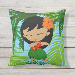Coussin Aloha Honeys Hawaiian Hula Girl réversible
