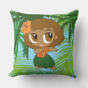 Coussin Aloha Honeys Hawaiian Orange Hula Girl Reversible