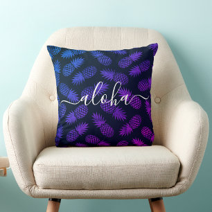 Coussin Aloha Script Purple Blue Motif Hawaii