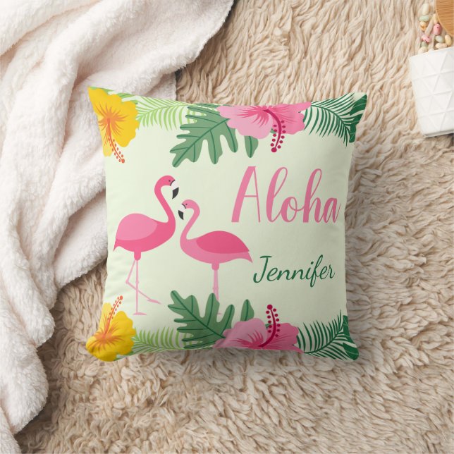Coussin Aloha Tropical Pink Yellow Hibiscus Personnalisé T (Couverture)