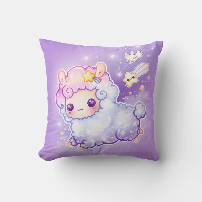 Coussin Alpaga mignon avec l'étoile filante de kawaii (Recto)