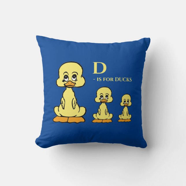Coussin Alphabet D est pour Canards mignons Animaux Enfant (Recto)