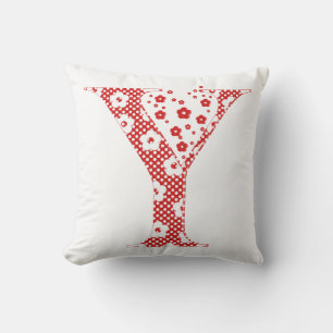 Coussin alphabet de fleurs Y (rouge et points)