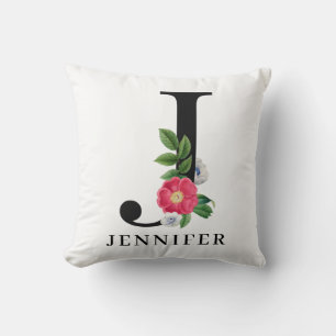 Coussin Alphabet Floral Personnalisé J Monogramme