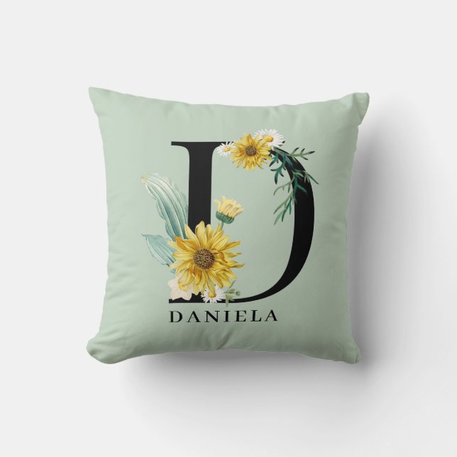 Coussin Alphabet personnalisé D Monogramme floral Jeter pi (Recto)