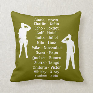 Coussin Alphabet phonétique Camouflage militaire de l'armé