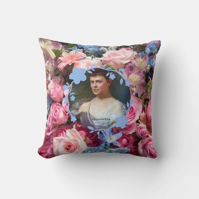 Coussin Alva Vanderbilt avec Arrière - plan floral (Recto)