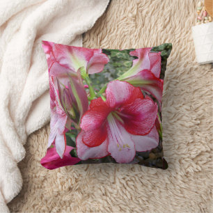 Coussin Amaryllis et Poinsettia Fleurs de Fêtes Rouges