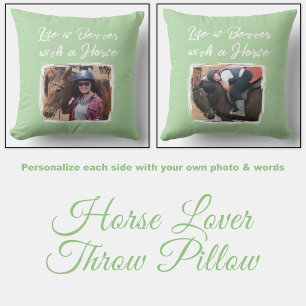 Coussin Amateur de cheval photo rose vert