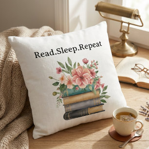 Coussin amateur de livres élégant aquarelle florale