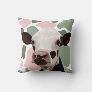 Coussin Amateurs de vaches Sage Green et Rose Cow Imprimer