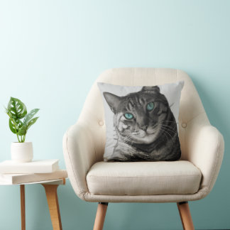 Coussin Âme de saphir - Regard silencieux | Art déco félin
