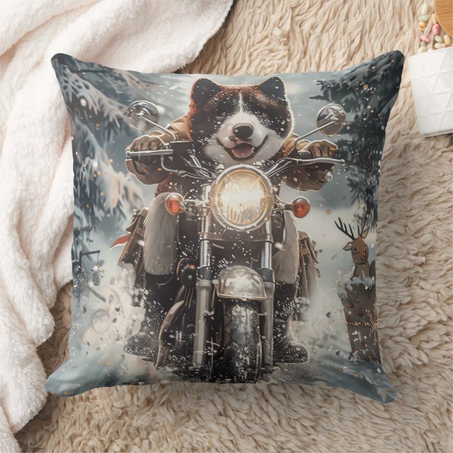 Coussin American Akita Dog équitation moto Noël (Couverture)