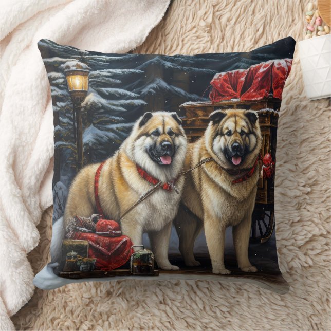 Coussin American Akita Snowy Sleigh Ride Décor de Noël (Couverture)