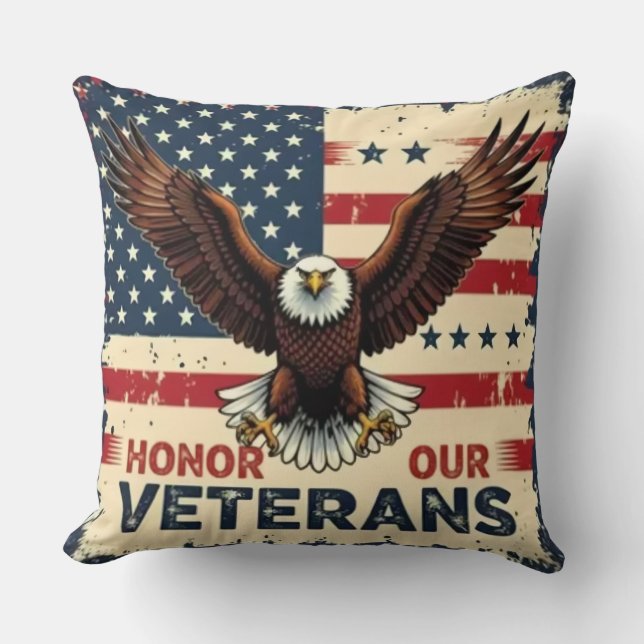 Coussin American Eagle Honor Our Veterans Throw Pillow (Recto)