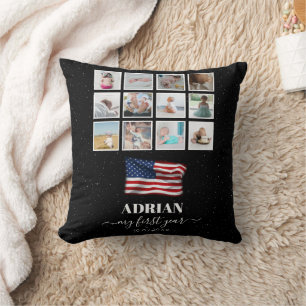 Coussin American Flag Baby First Year Photo Collage