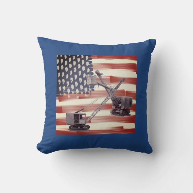 Coussin American Flag Northwest Crane Operator and Shovel (Recto)