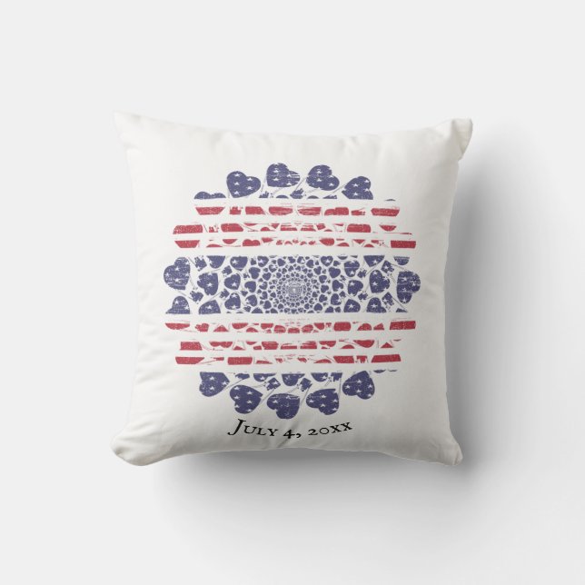 Coussin American Psychedelic Patriotic Hearts Tie Dye (Recto)