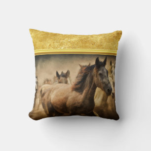 Coussin American Quarter Horse avec design feuille d'or