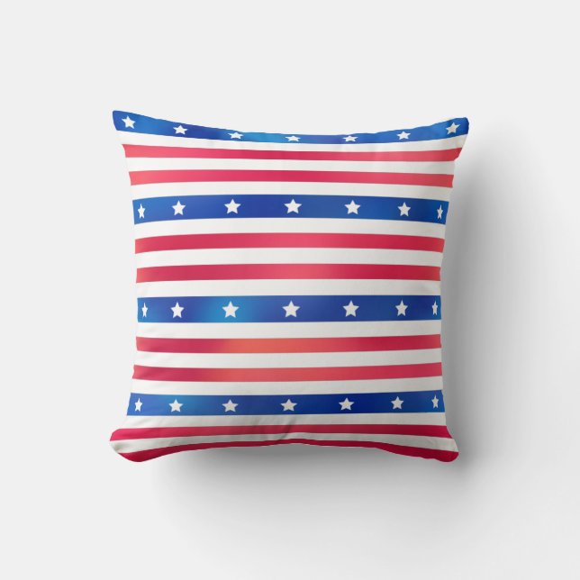 Coussin American Red White Blue Stars Stripes tendance (Recto)
