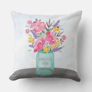 Coussin Ami Fête des Mères Jar Vase avec Fleurs