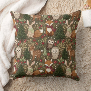 Coussin Amis Coquets de la Forêt en Hiver Cottagecore