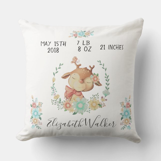 Coussin amis de la forêt baby deer natation stats pépinièr (Recto)